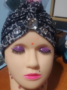 Embellished Grey Leopard  Headwrap with Rhinestone Accents